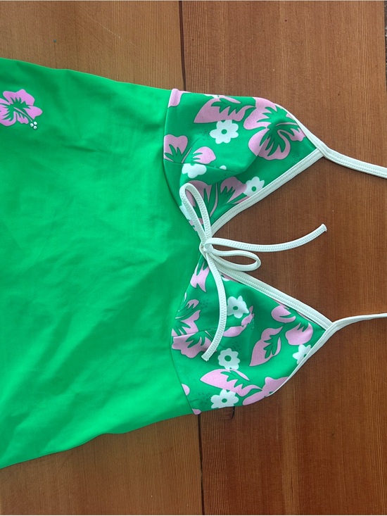 Tops - Green & Pink Floral Swim Top - Brand Unspecified